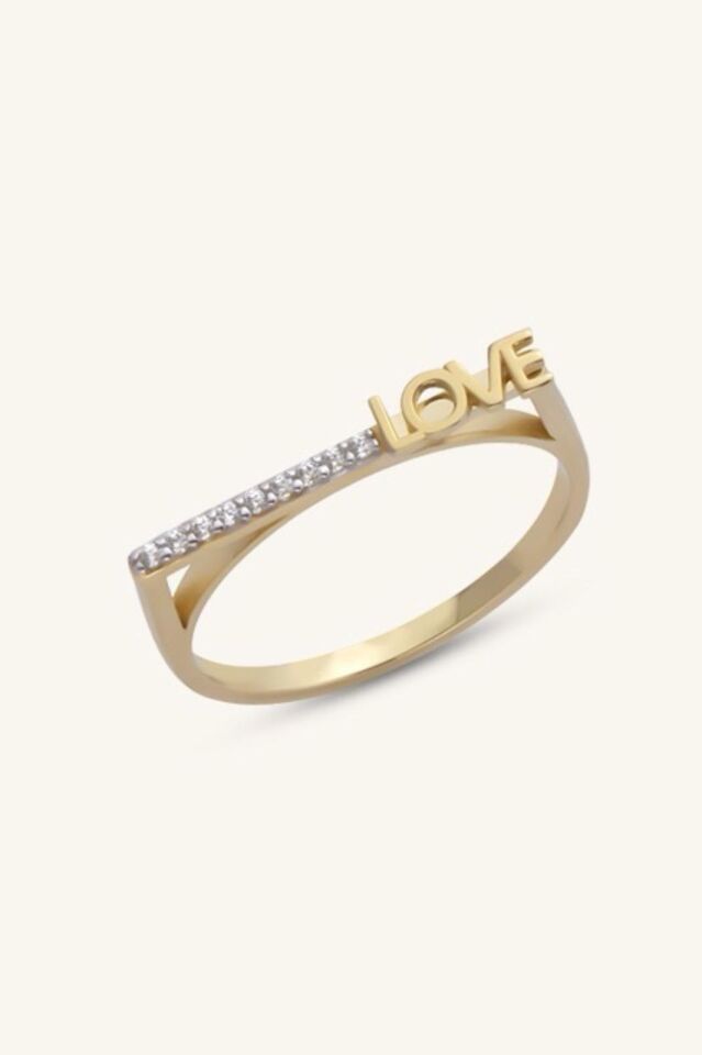 Altın Mini Taşlı Love Yüzük