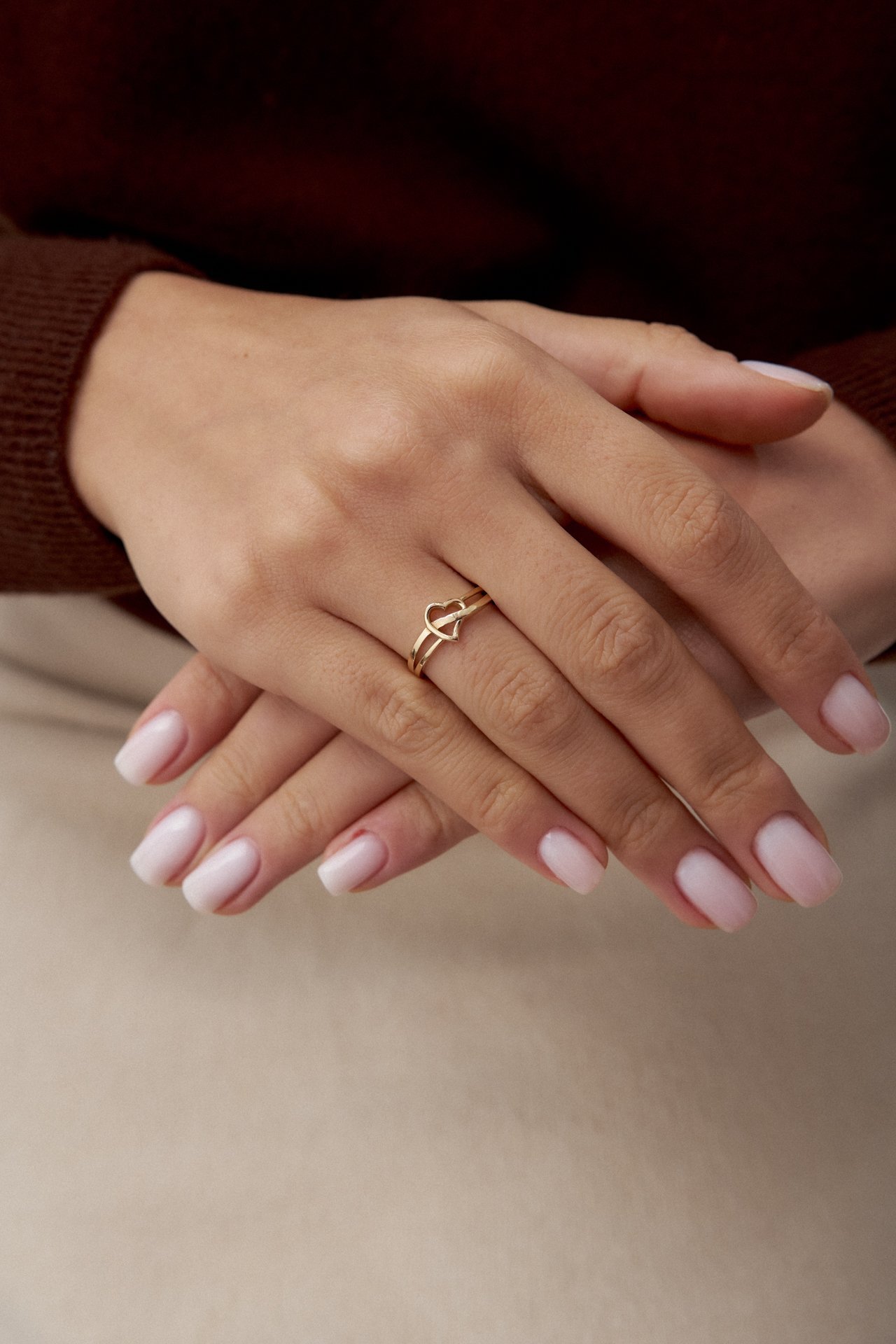 Altın Taşsız Line Kalpli Yüzük