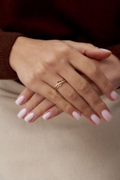 Altın Taşsız Line Kalpli Yüzük