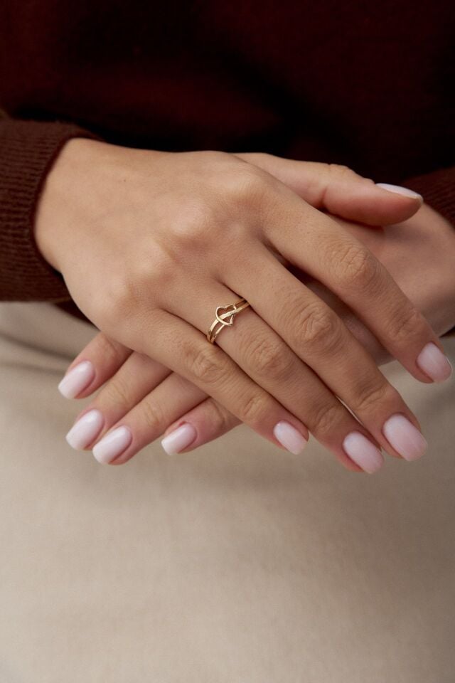 Altın Taşsız Line Kalpli Yüzük