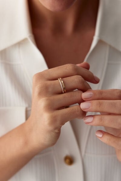 Altın İkili Taşlı Yüzük