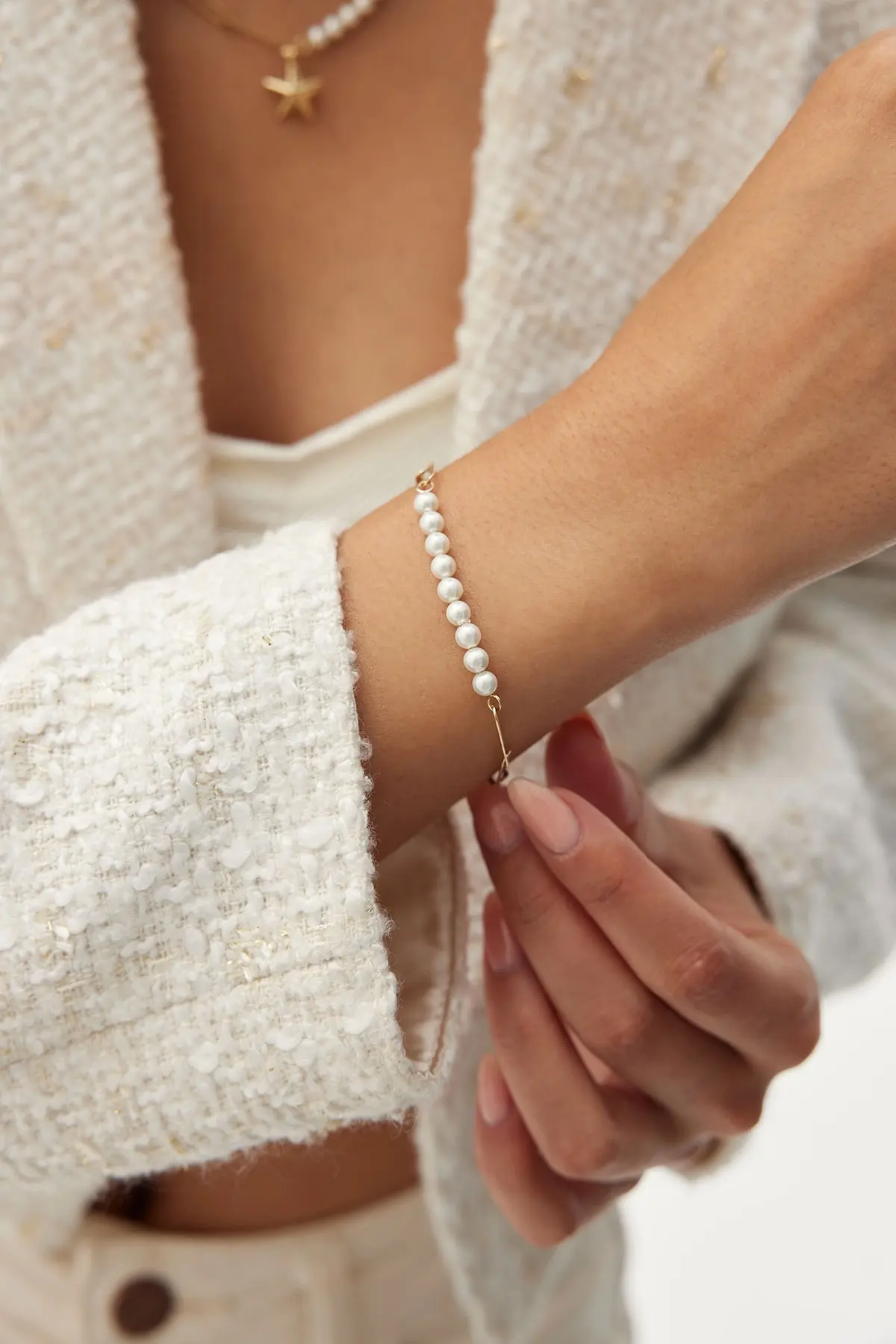 Altın Sıra İnci Bileklik