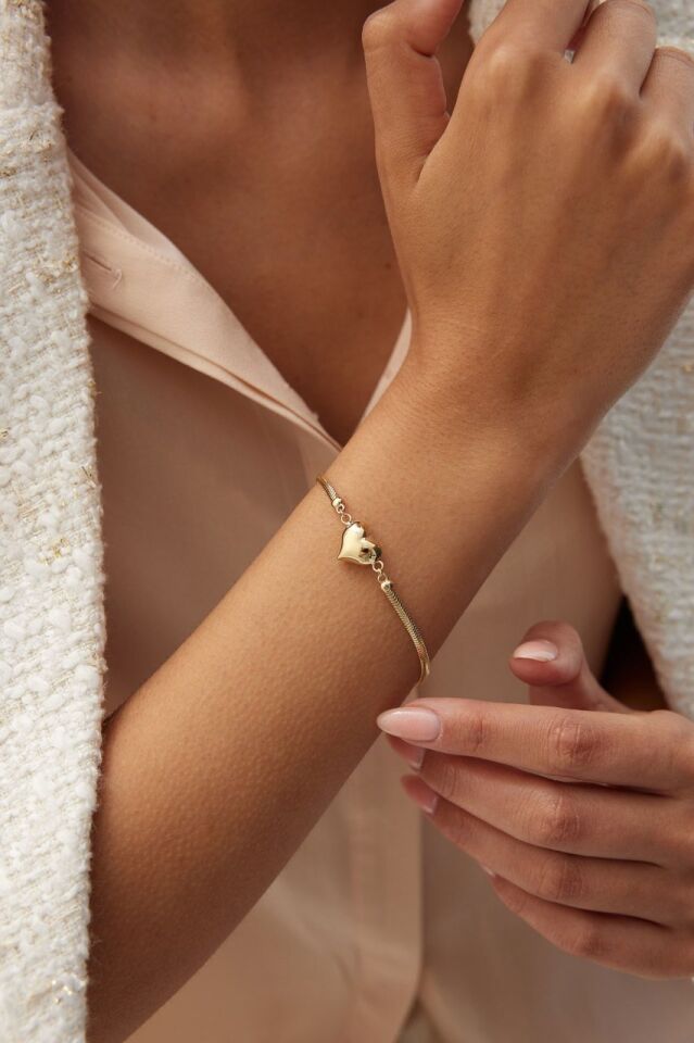 Altın Tondo Kalp Bileklik