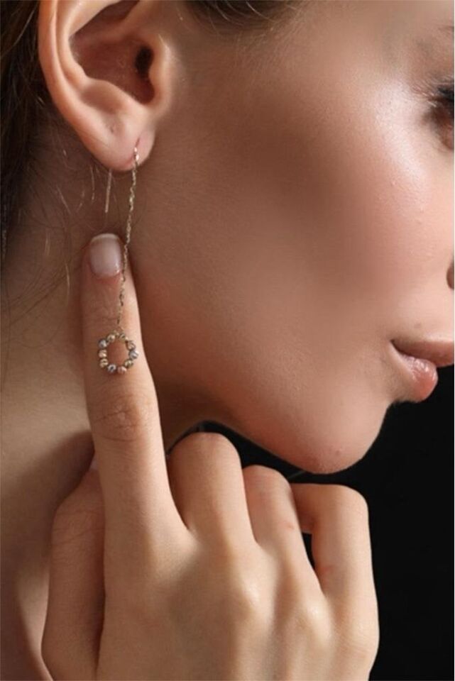 Altın Yuvarlak Formlu Dorika Küpe