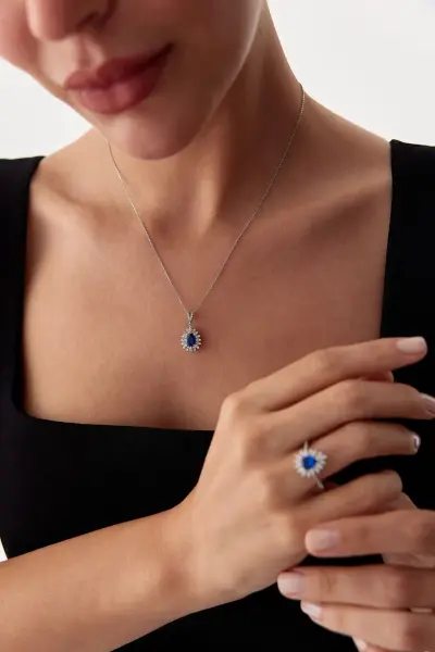 Altın Safir Taşlı Üçlü Set