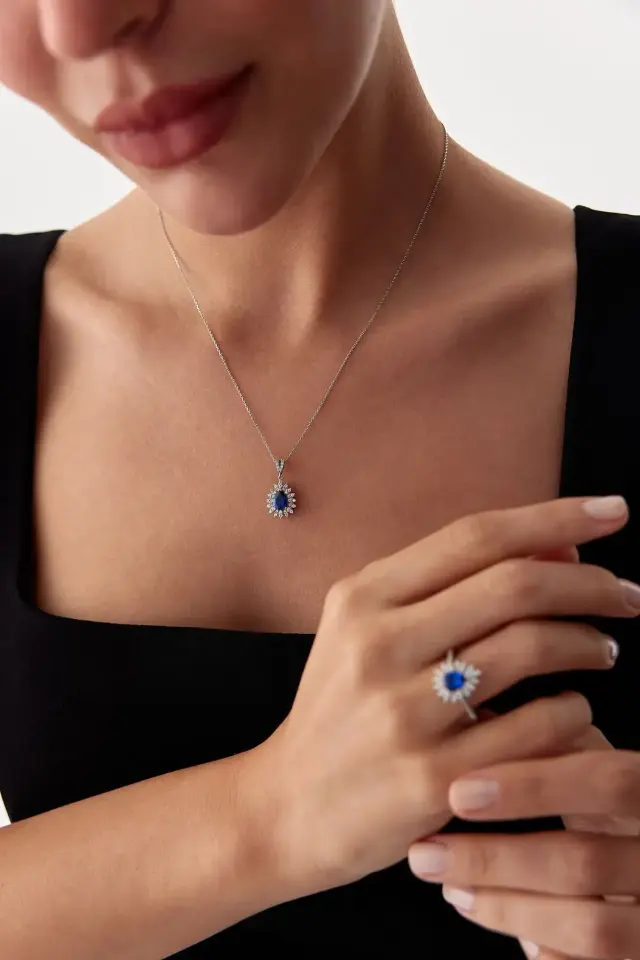 Altın Safir Taşlı Üçlü Set