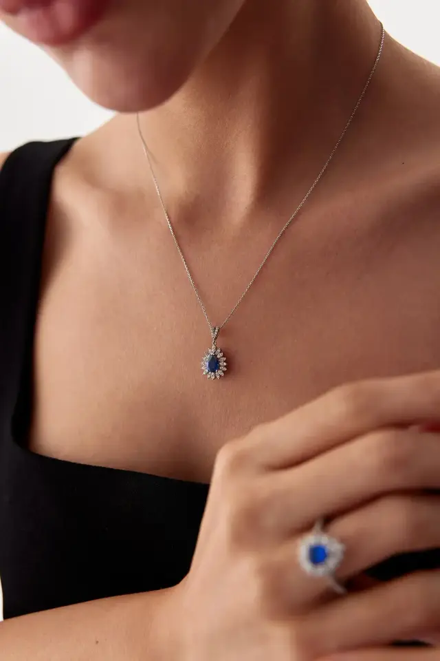 Altın Safir Taşlı Üçlü Set