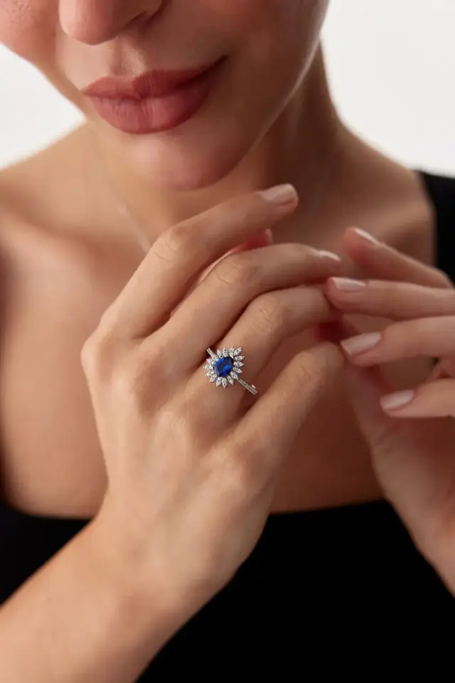 Altın Safir Taşlı Üçlü Set