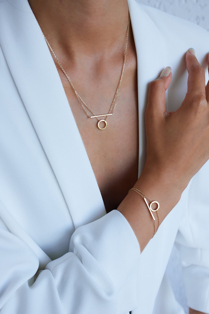 Altın Çift Yönlü Boyunluk Ve Bileklik