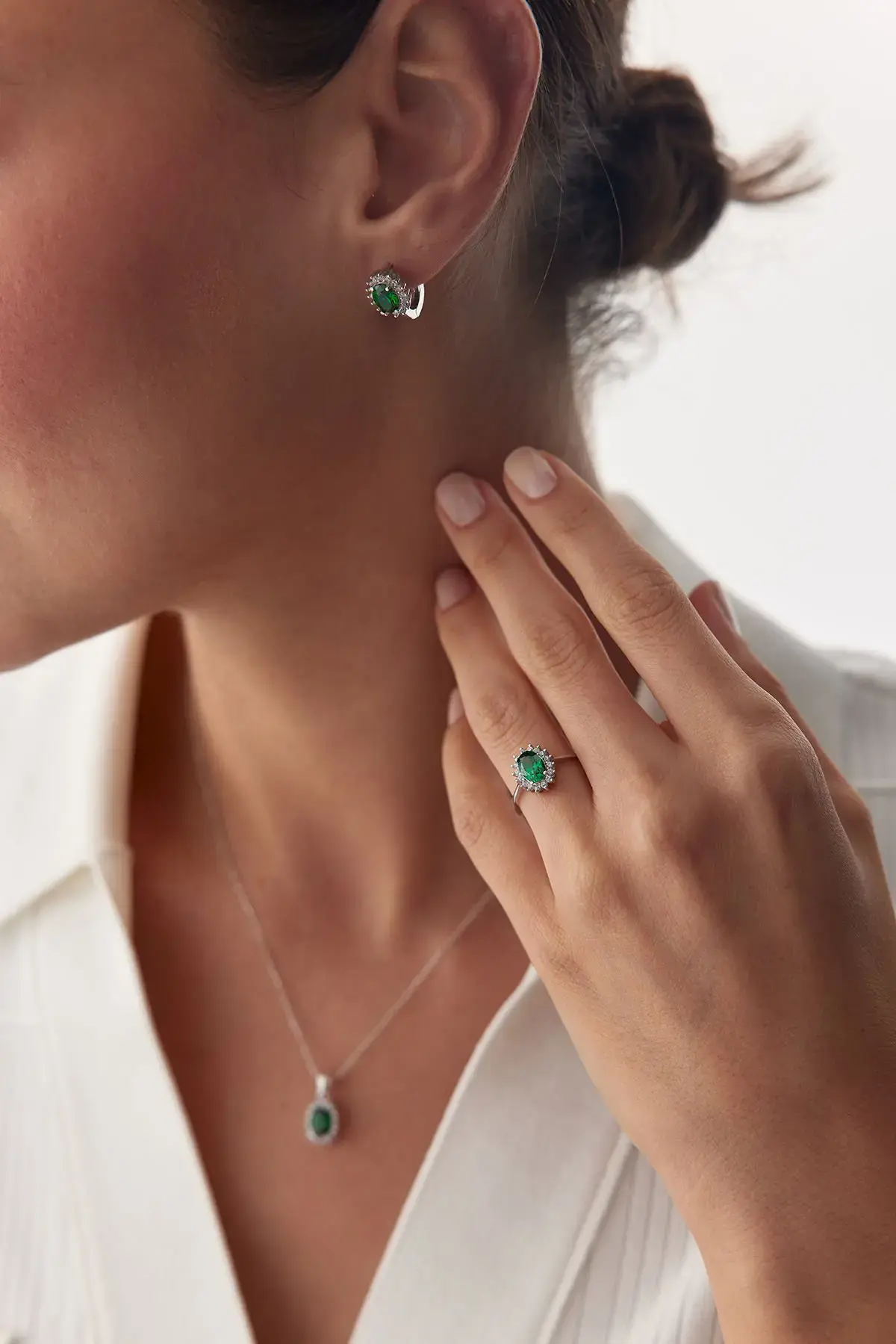 ALTIN ZÜMRÜT TAŞLI 3'LÜ SET