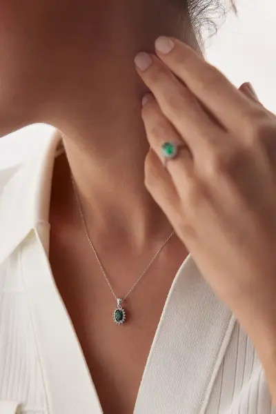 ALTIN ZÜMRÜT TAŞLI 3'LÜ SET