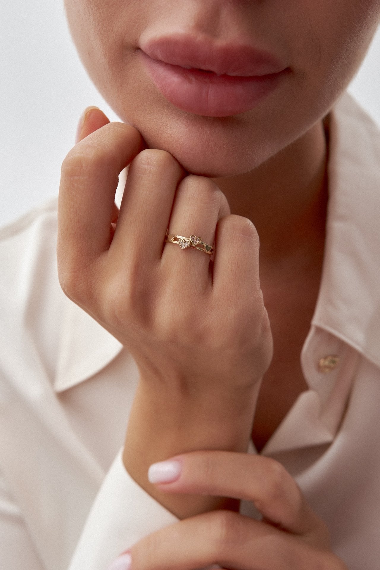 Altın Çift Sıra Kalpli Yüzük