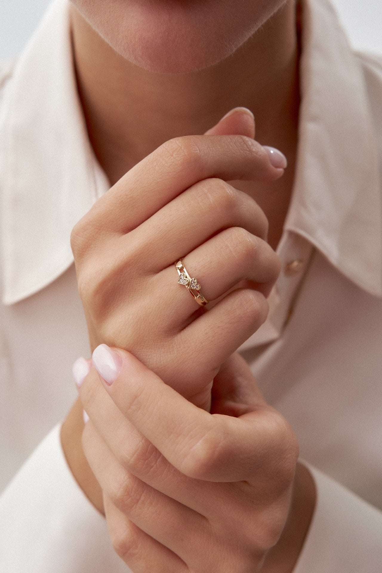 Altın Çift Sıra Kalpli Yüzük