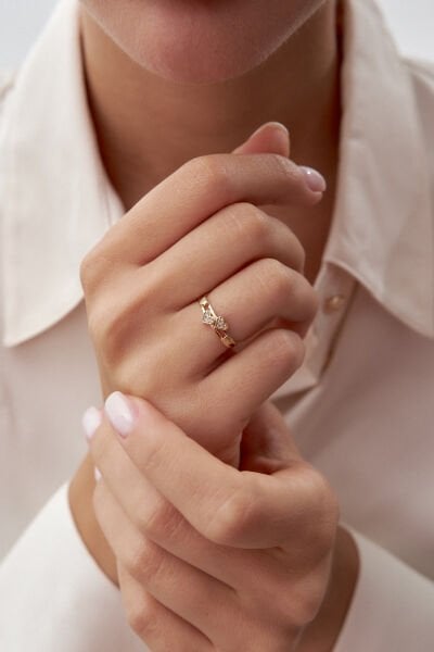 Altın Çift Sıra Kalpli Yüzük