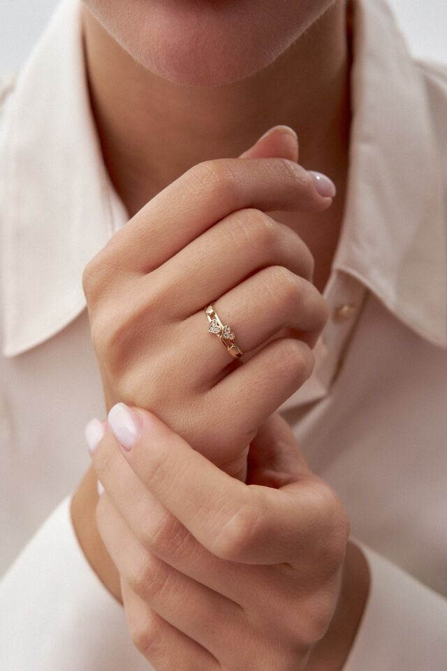 Altın Çift Sıra Kalpli Yüzük