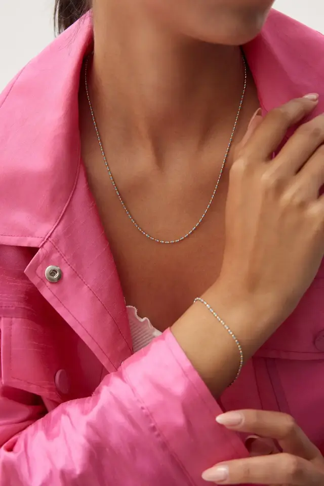 Altın Turkuaz Mineli Boyunluk Ve Bileklik