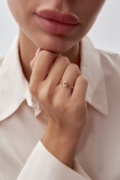 Altın Tek Kalp İnce Yüzük