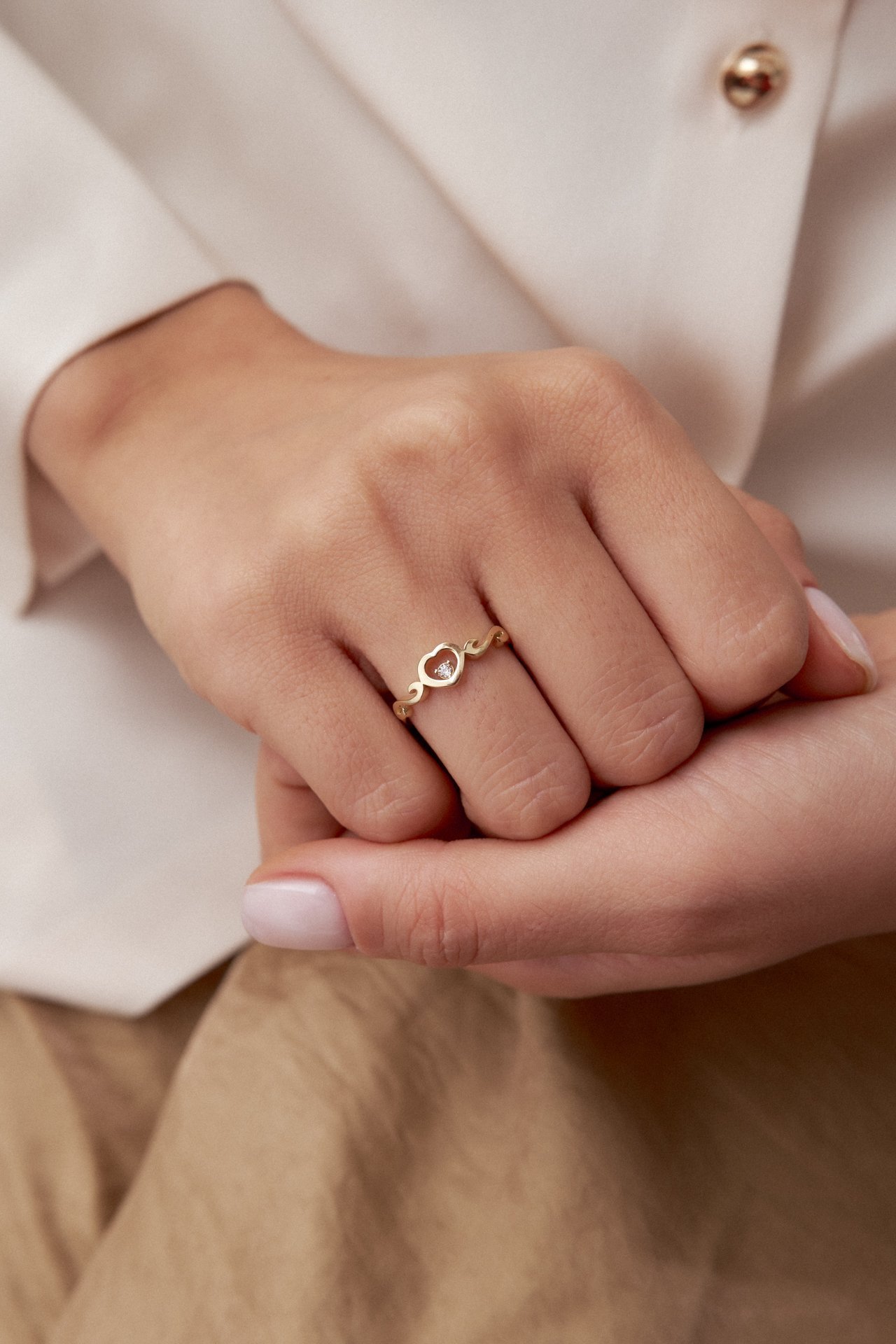 Altın Tek Kalp İnce Yüzük