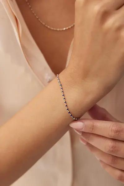 ALTIN LACİVERT MİNELİ BOYUNLUK VE BİLEKLİK