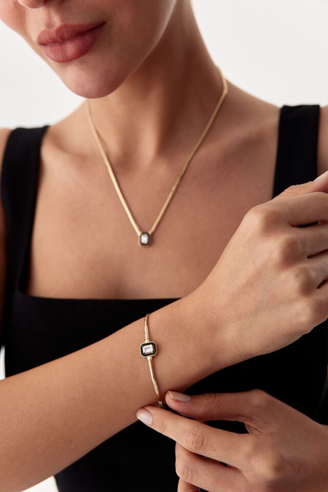 Altın Siyah Mineli Baget Bileklik