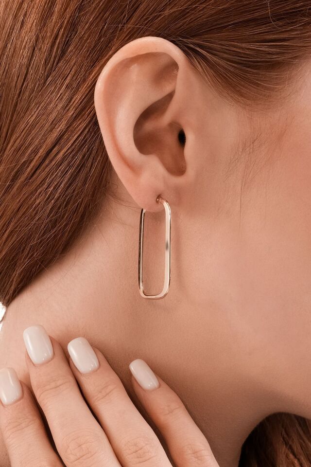 Altın Dİkdörtgen Küpe