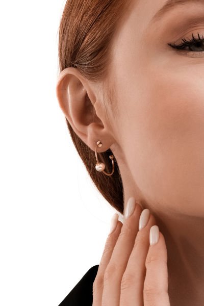 Altın İnci Luna Küpe