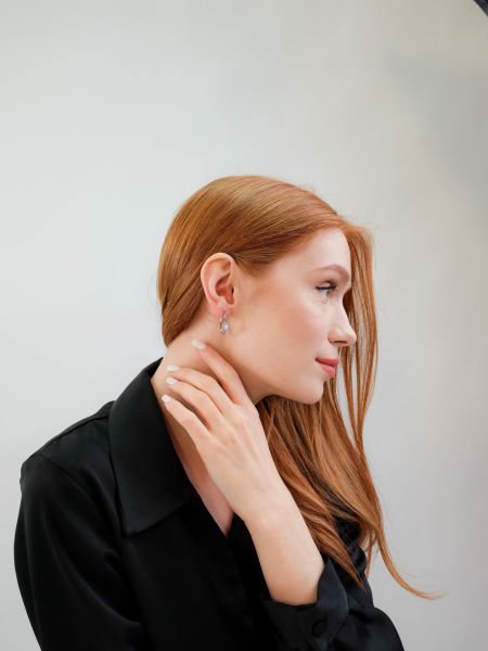 Altın Beyaz Baget Halka Küpe