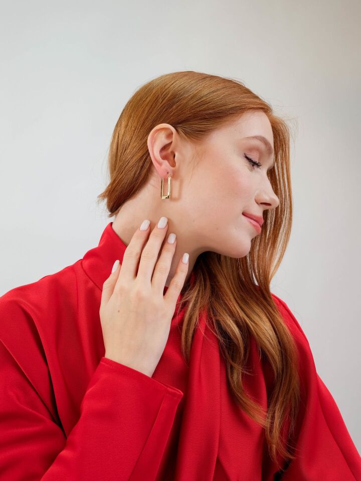 Altın Midi Dikdörtgen Küpe