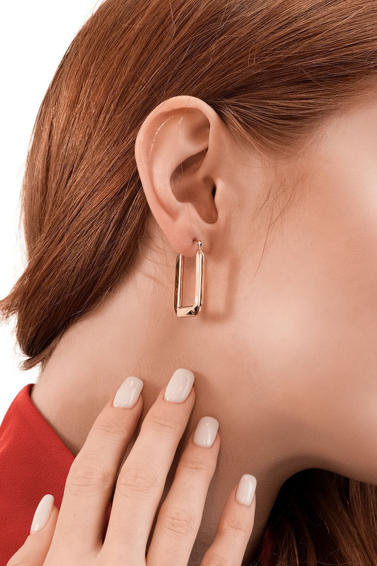 Altın Midi Dikdörtgen Küpe