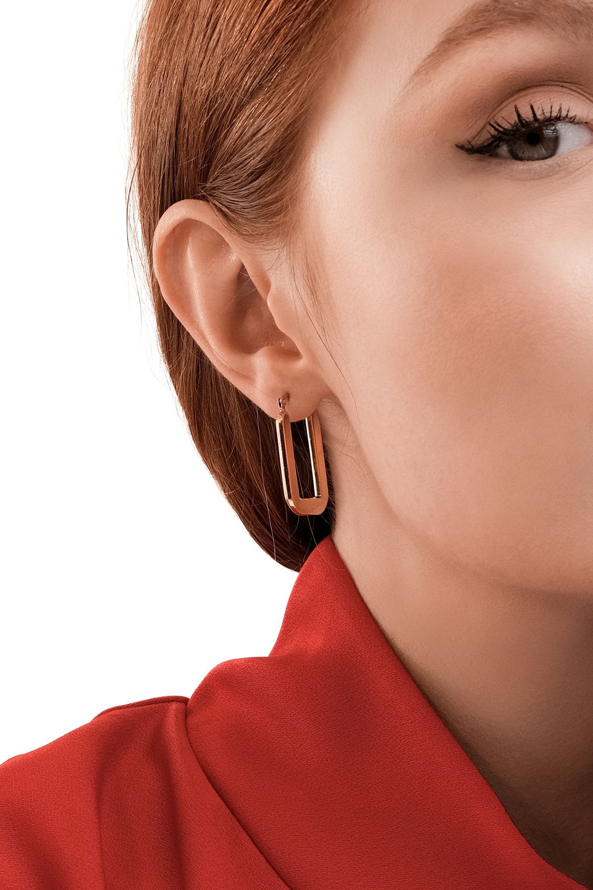 Altın Midi Dikdörtgen Küpe