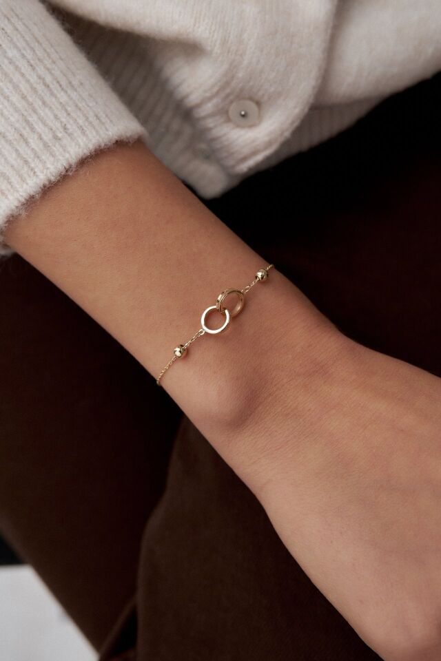 Altın Çift Halka Zincirli Bileklik