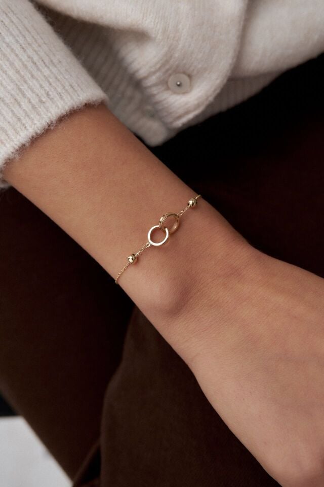 Altın Çift Halka Zincirli Bileklik