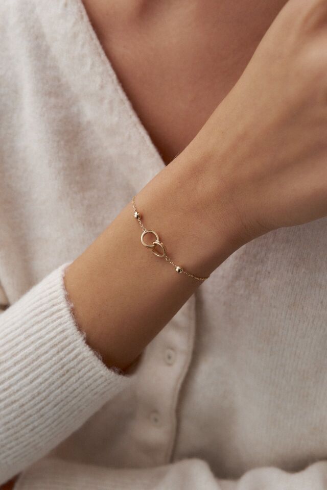 Altın Çift Halka Zincirli Bileklik