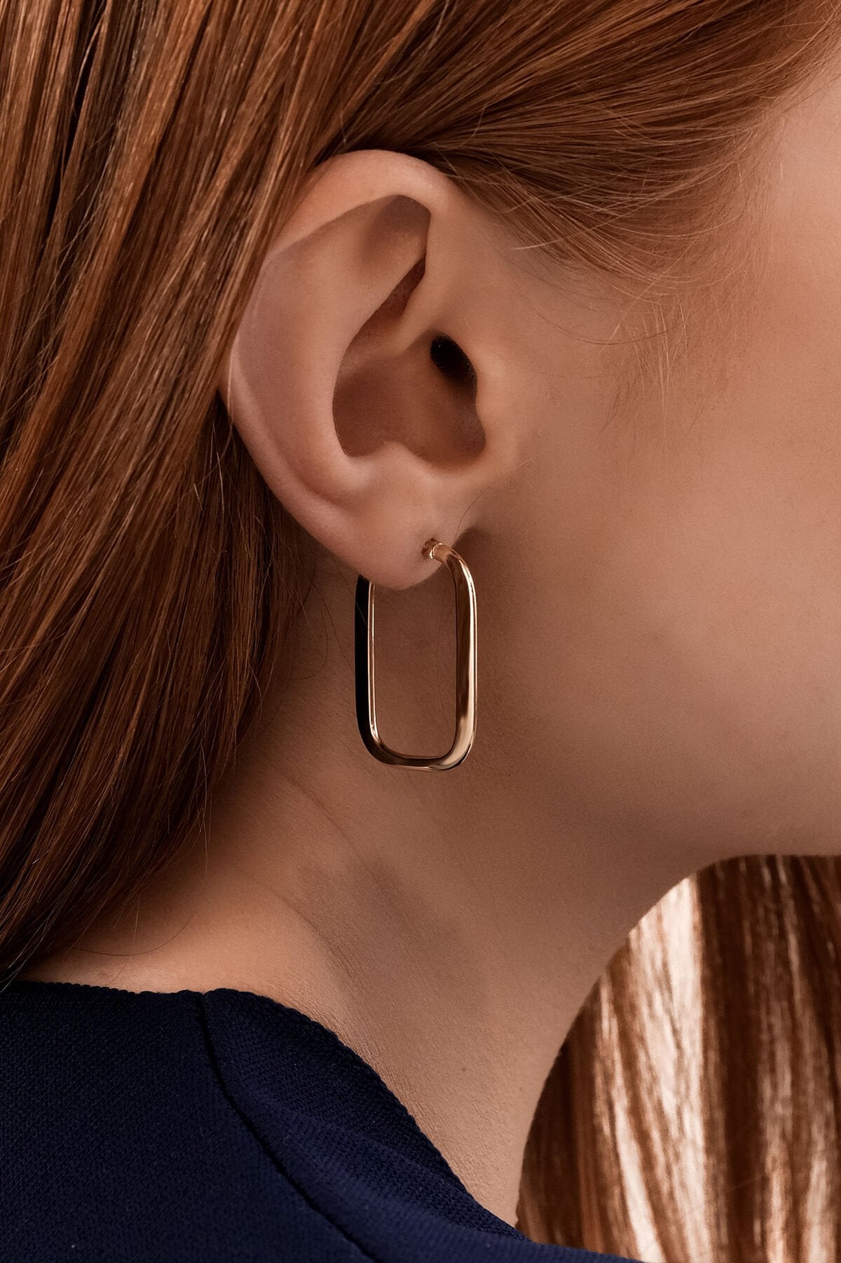 Altın Bambu Dikdörtgen Küpe