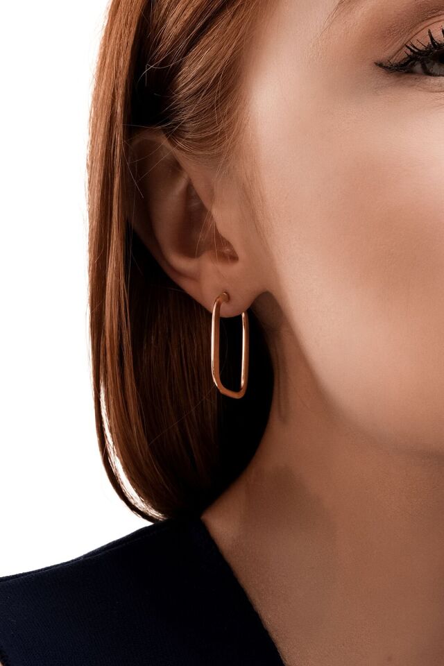 Altın Bambu Dikdörtgen Küpe