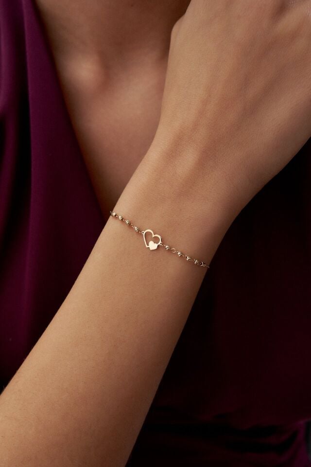 Altın Dorikalı Kalp Figürlü Bileklik