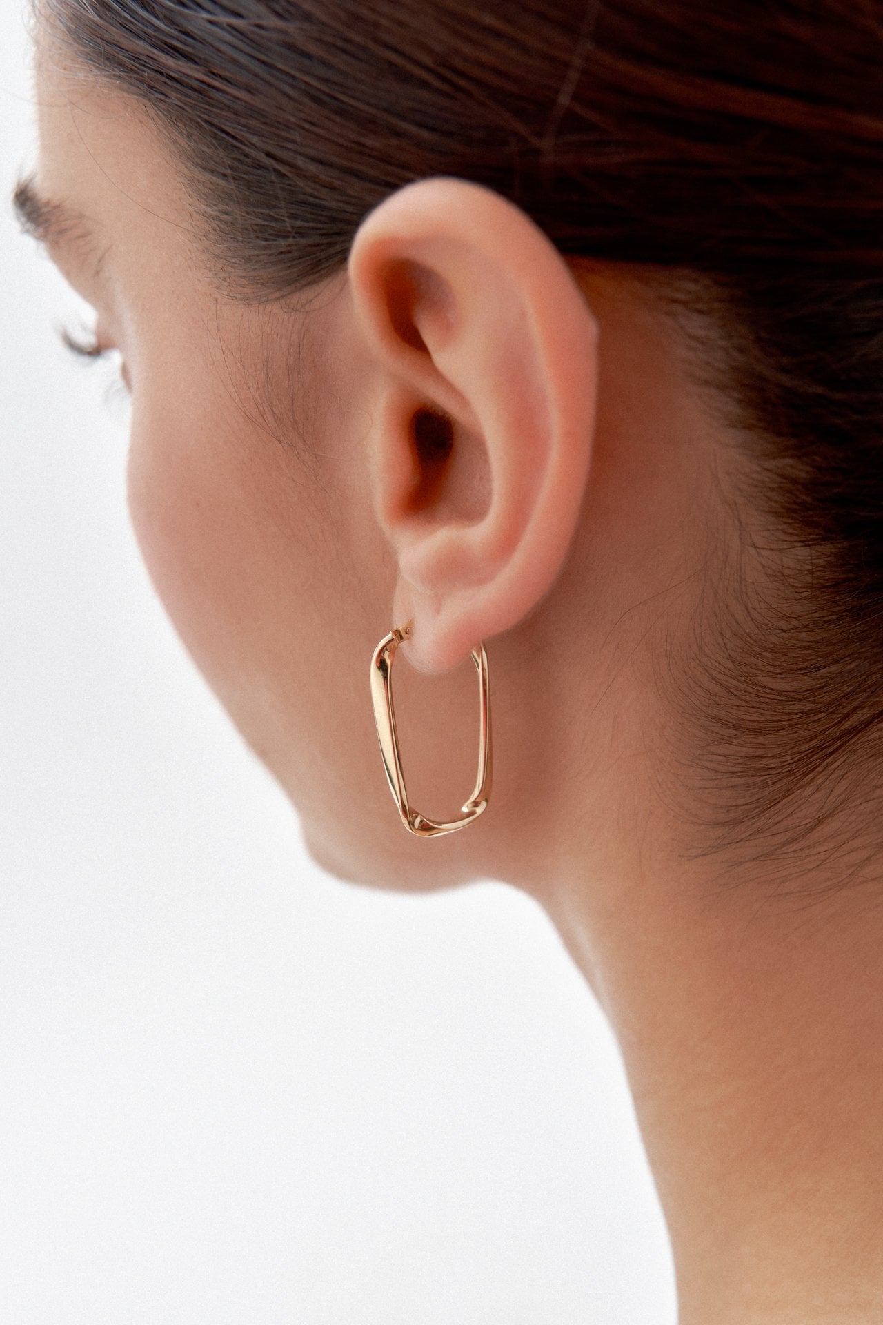 Altın Şarnel Dikdörtgen Küpe