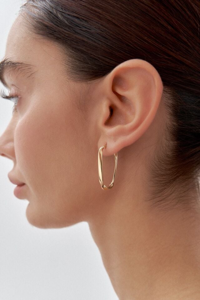 Altın Şarnel Dikdörtgen Küpe