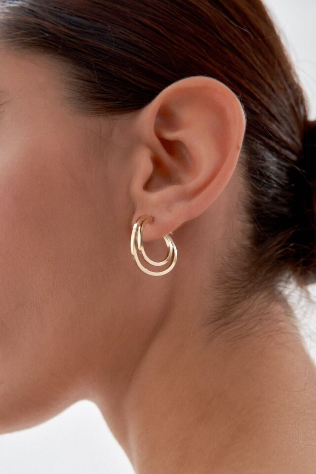 Altın İki Sıra Şarnel Küpe