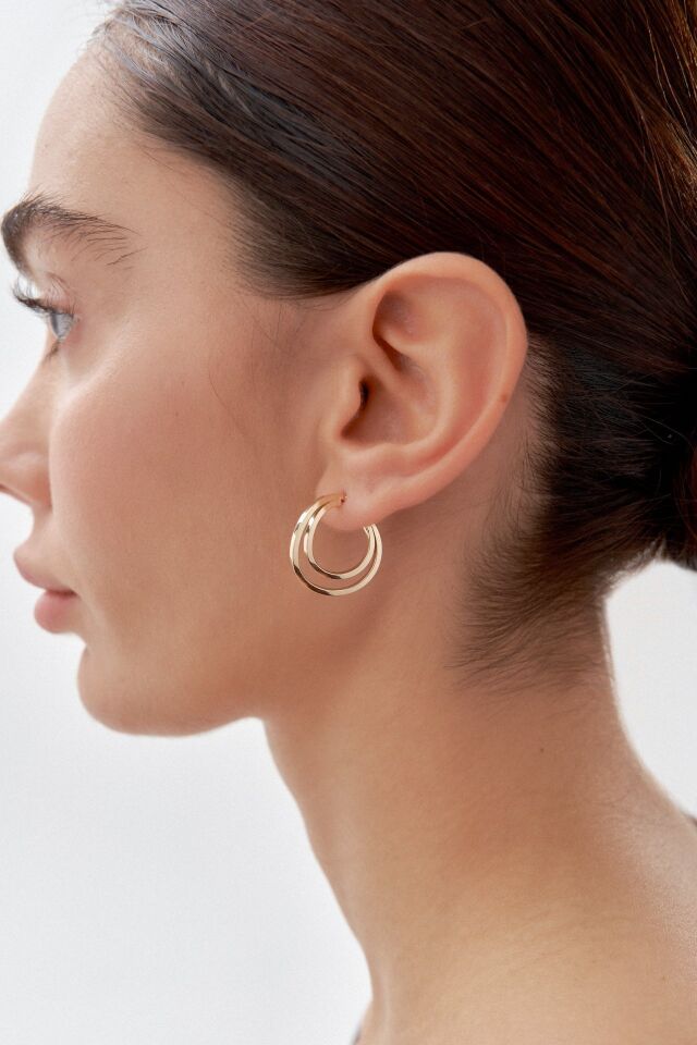 Altın İki Sıra Şarnel Küpe