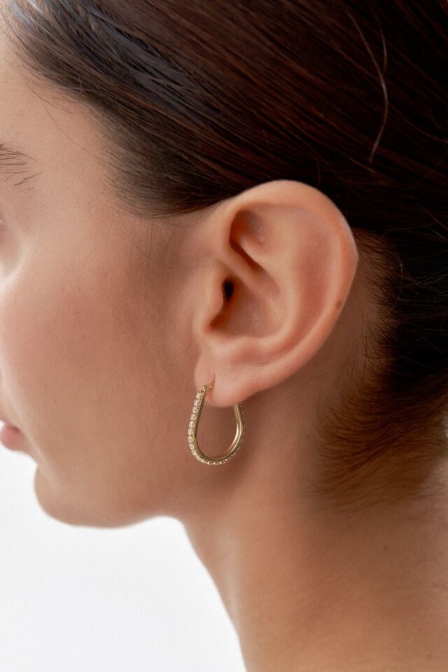 Altın Taşlı Damla Şarnel Küpe