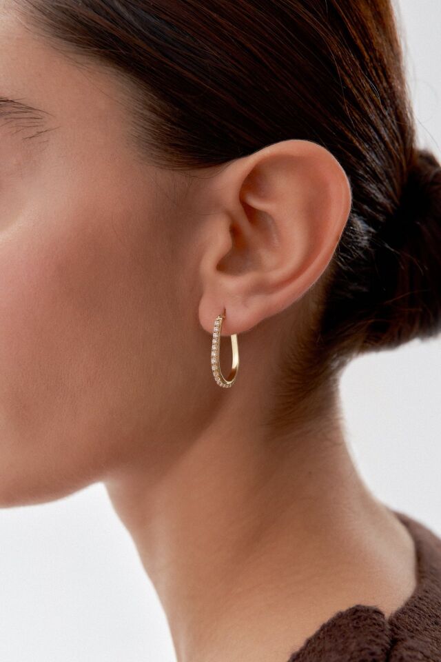 Altın Taşlı Damla Şarnel Küpe