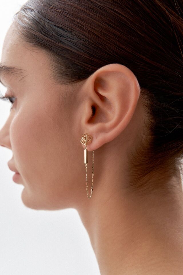 Altın Zİncir Uzatmalı Top Küpe