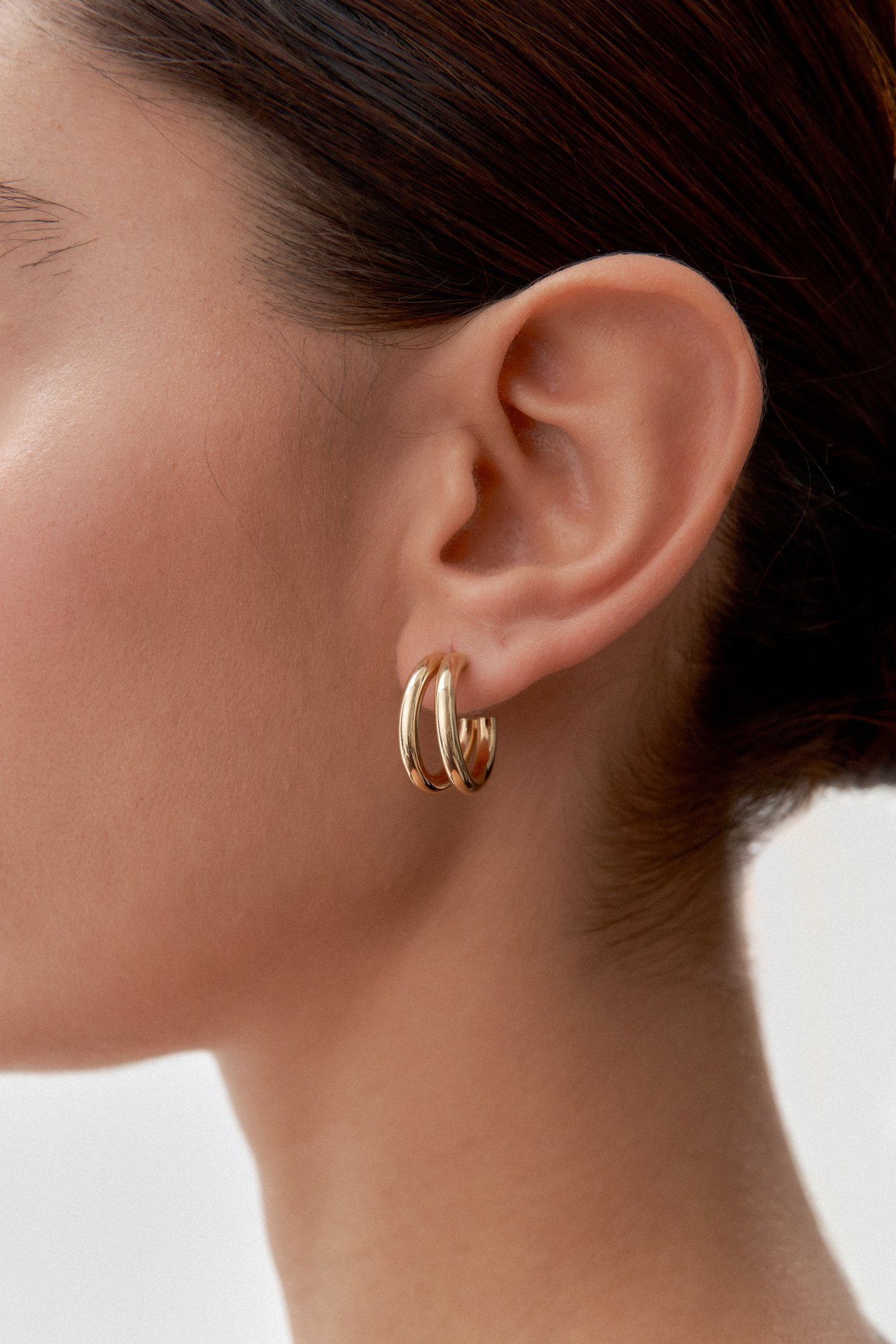 Altın İkili Görünümlü Halka Küpe