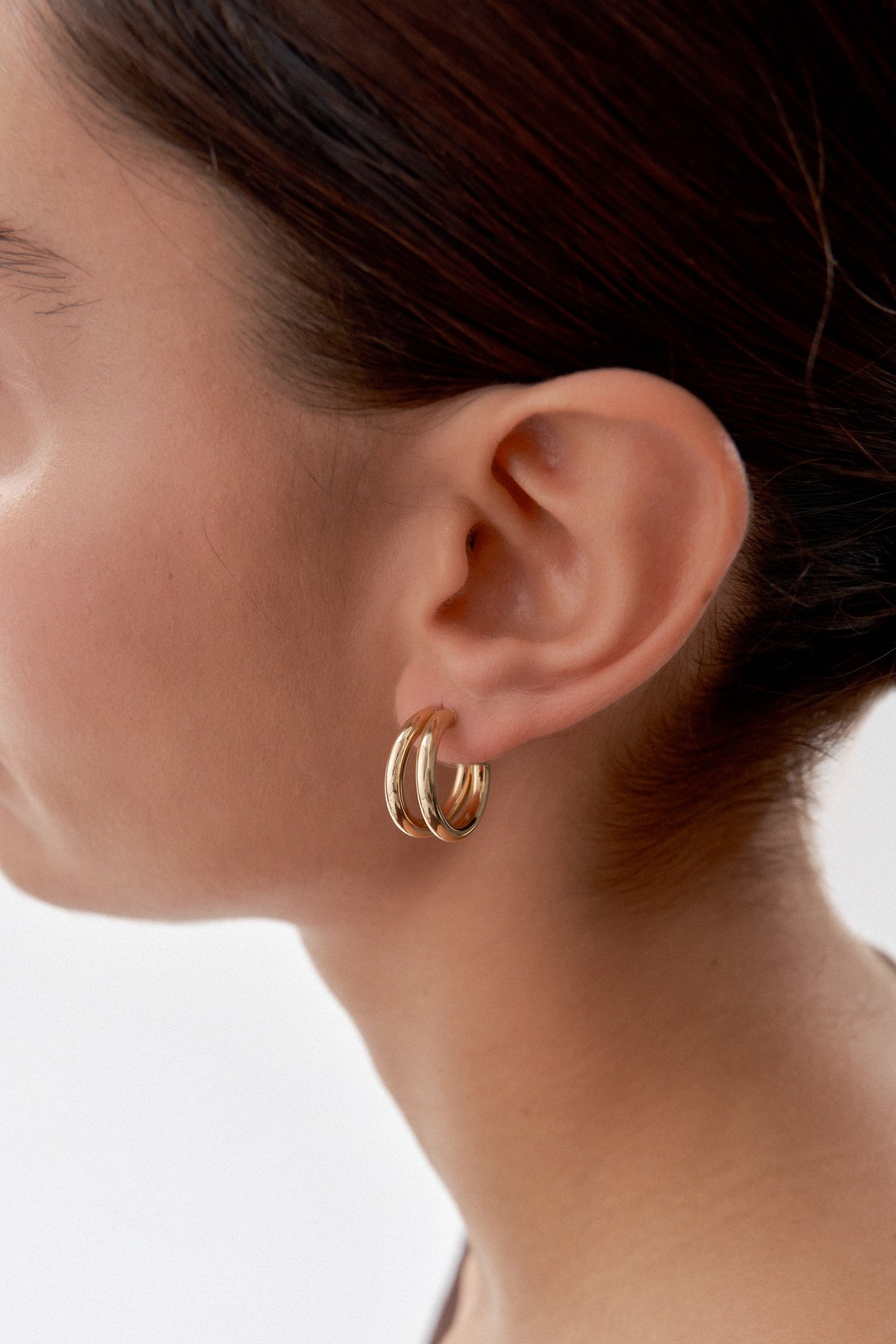 Altın İkili Görünümlü Halka Küpe