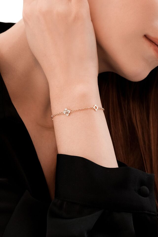 Altın Beyaz Yonca Bileklik