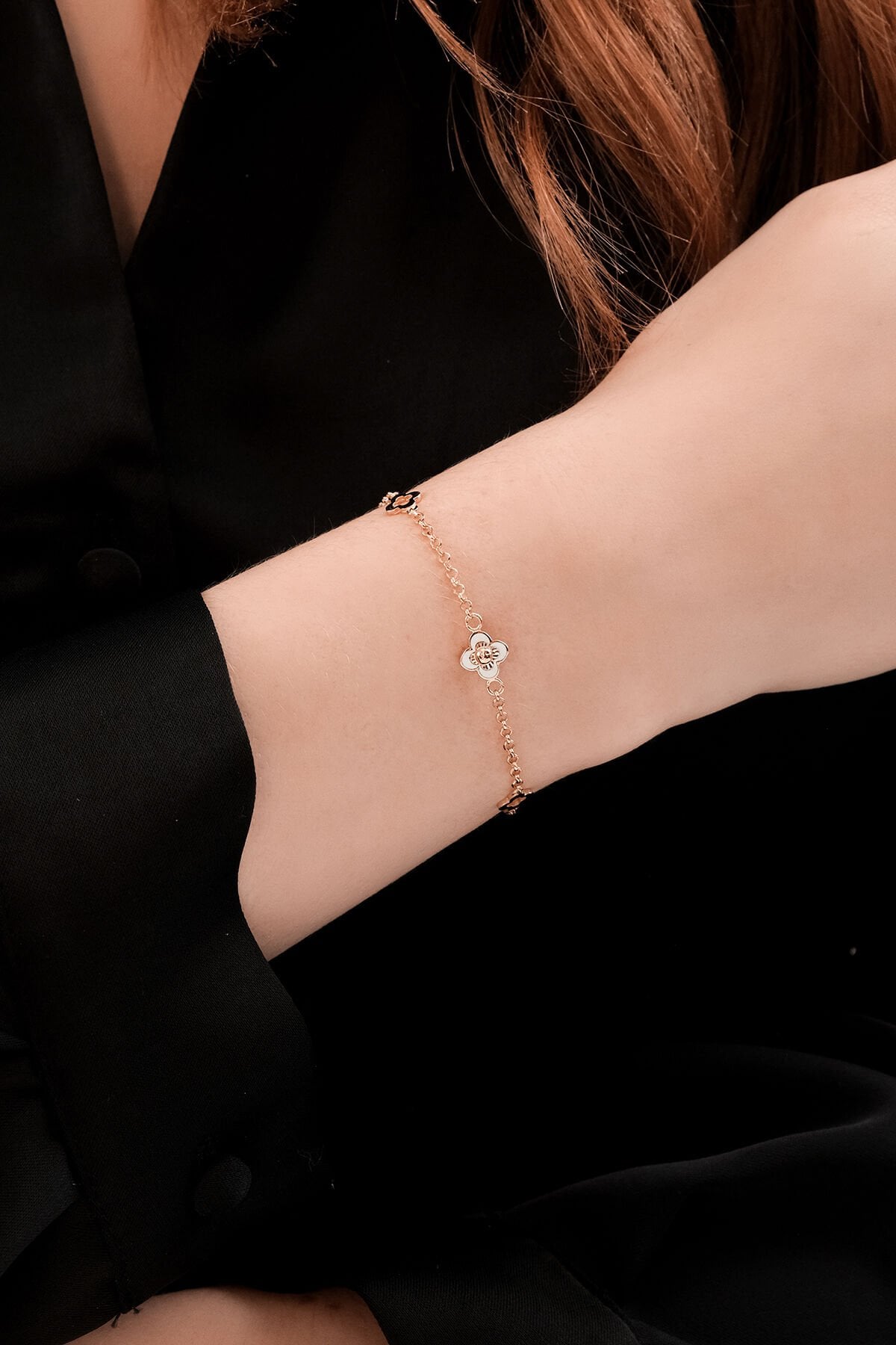 Altın Beyaz Yonca Bileklik