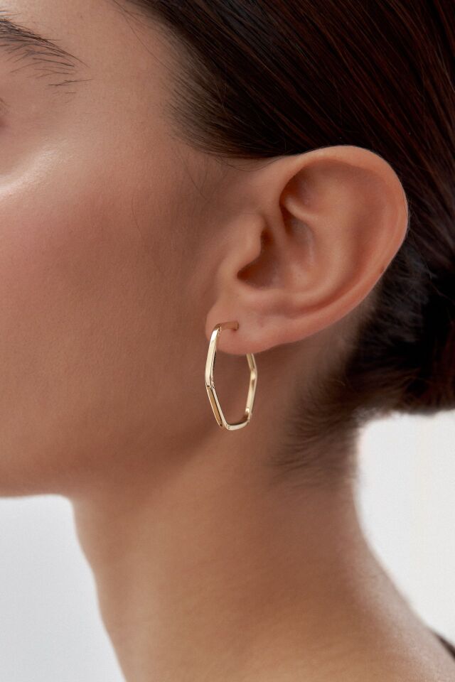 Altın Minimal Altıgen Şarnel Küpe