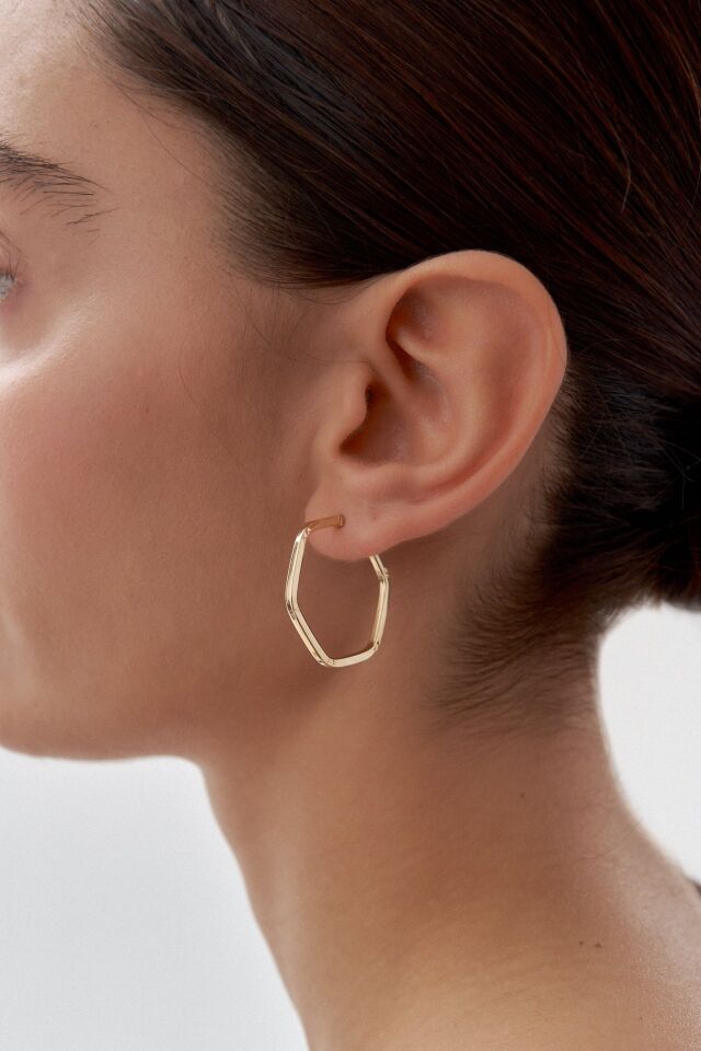 Altın Minimal Altıgen Şarnel Küpe