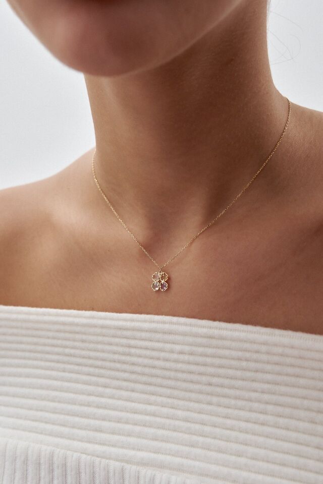 Altın Has Taşlı Yonca Kolye